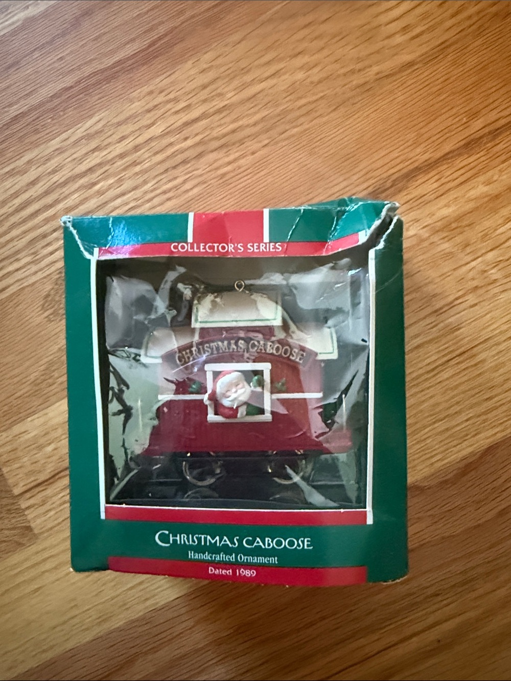Hallmark Christmas Caboose Ornament in Red and Green with Santa Detail